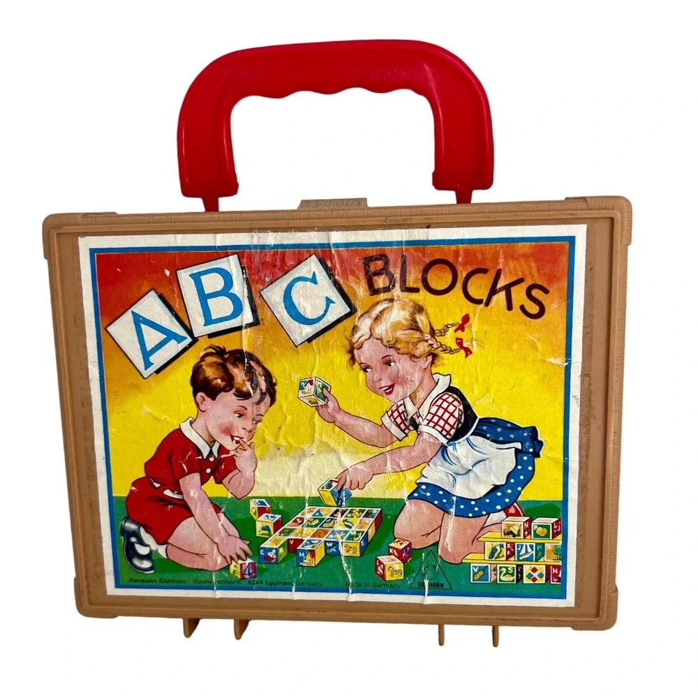 Cube Puzzle EICHHORN Alphabet Number Picture Wooden Germany Vintage Toy Set
